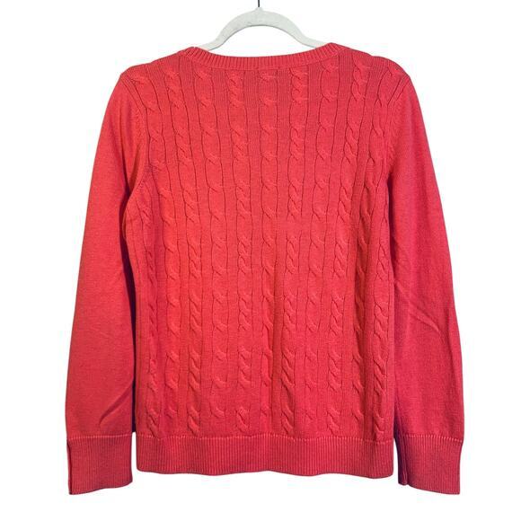TALBOTS Sweater M Cable Knit Lambswool Blend Coral Crew Neck Classic Timeless - Picture 2 of 11